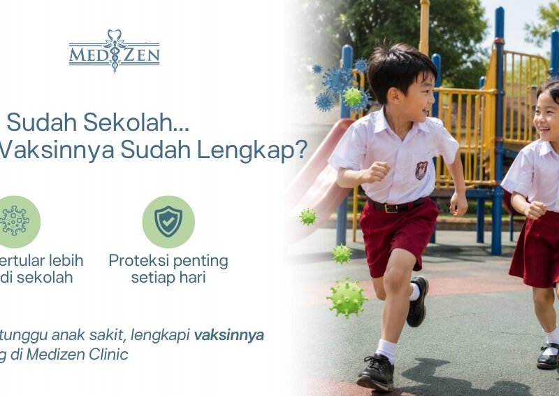 Anak usia sekolah dasar menerima vaksinasi yang dianjurkan di Medizen Clinic Jakarta Selatan