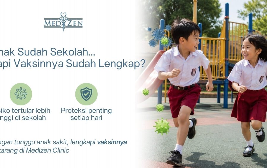 Anak usia sekolah dasar menerima vaksinasi yang dianjurkan di Medizen Clinic Jakarta Selatan